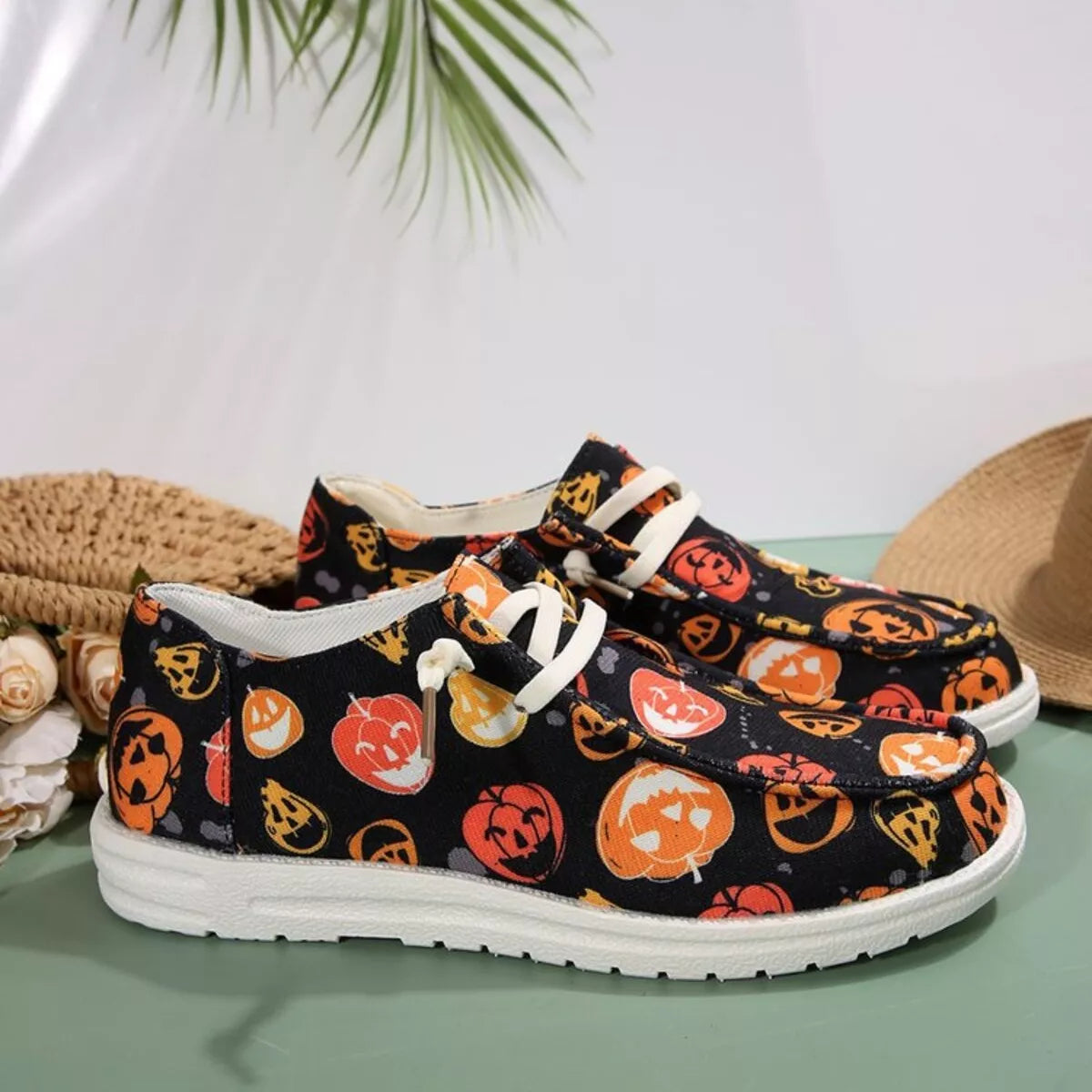 Baskets à bout rond imprimées citrouille d'Halloween   Elégance District