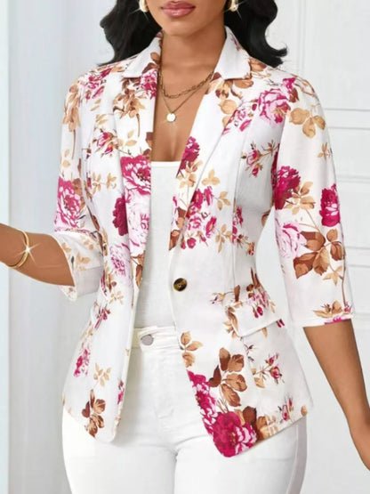 Blazer décontracté à imprimé floral et un bouton - Élégance District 