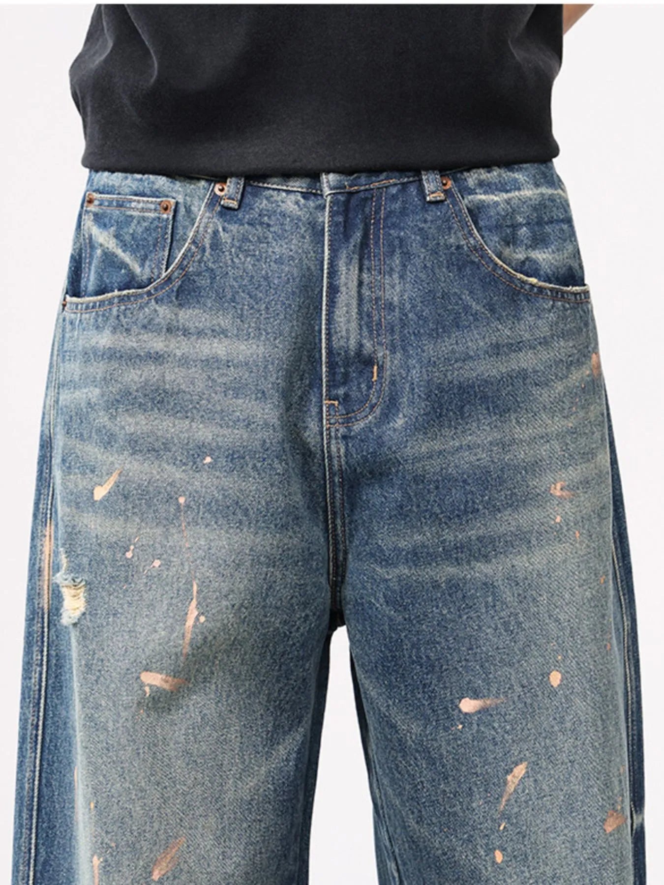 Jean vintage à jambes larges et effet usé  grandes tailles  Elégance District