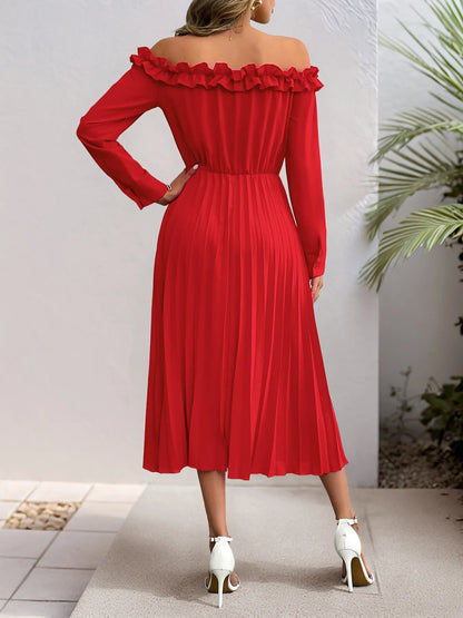Robe midi plissée à volants épaules dénudées - Élégance District 