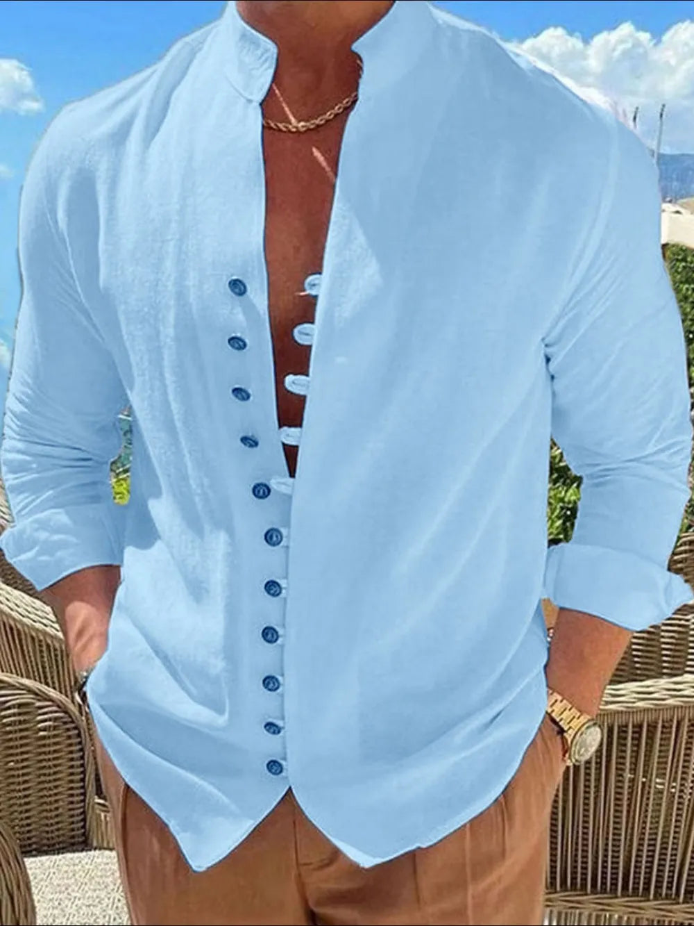Chemise à manches longues boutonnée pour homme, grandes tailles    Elégance District