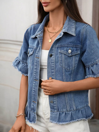 Veste jean boutonnée à ourlet brut - Élégance District - 