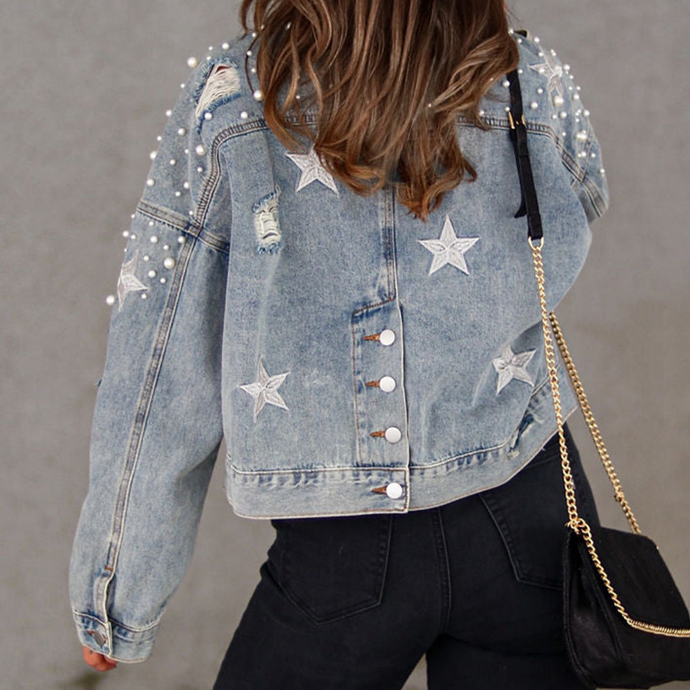Veste en jean à détails de perles    Elégance District