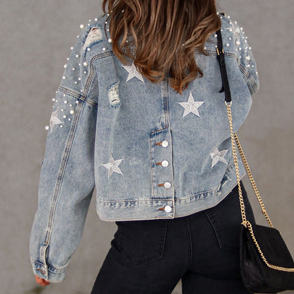 Veste en jean à détails de perles    Elégance District