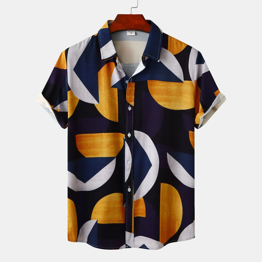 Chemise à manches courtes boutonnée à imprimé géométrique   Elégance District