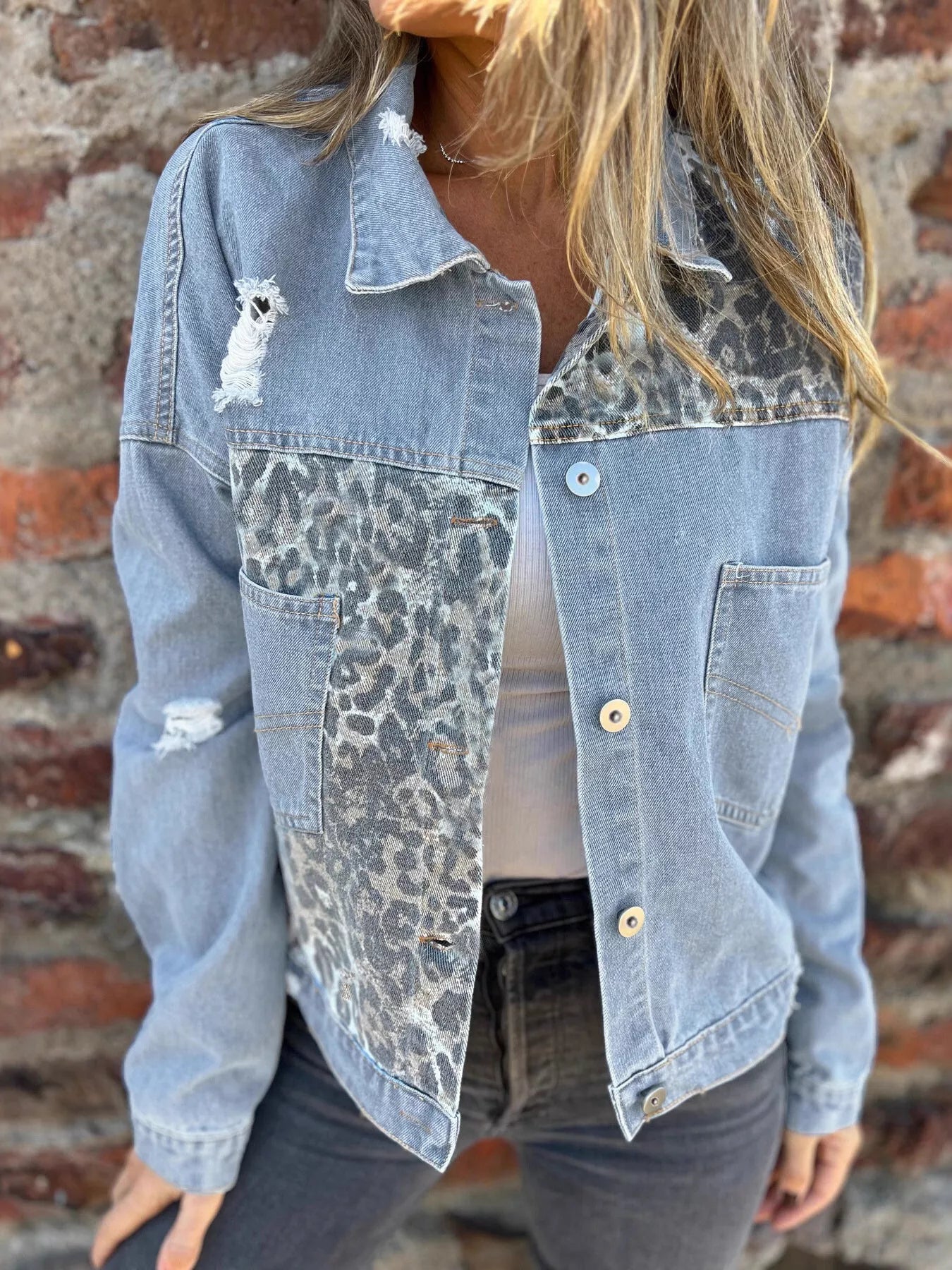 Veste en jean léopard boutonnée grande taille  Elégance District