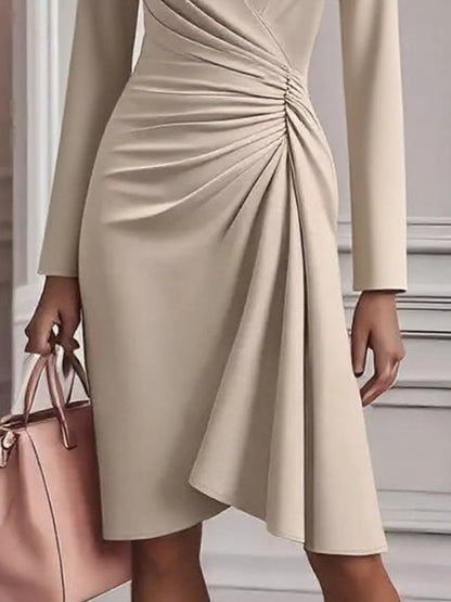 Robe à manches longues froncée et cache-cœur Elégance District
