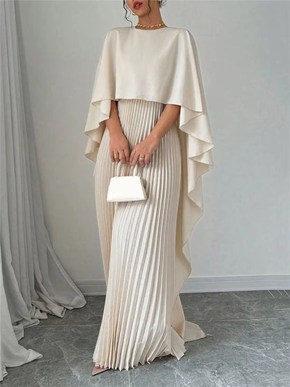 Robe longue plissée cape [angle] élégante femme - Élégance District
