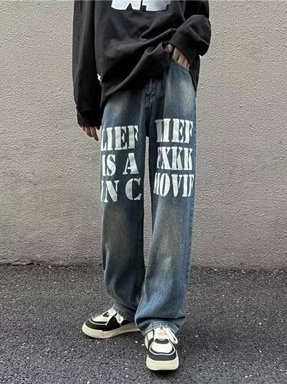 Jean large à motif lettres pour homme, grandes tailles   Elégance District