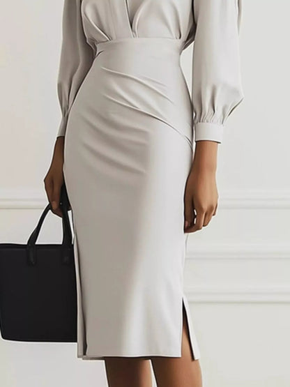Robe chemise midi froncée avec fente latérale  Elégance District
