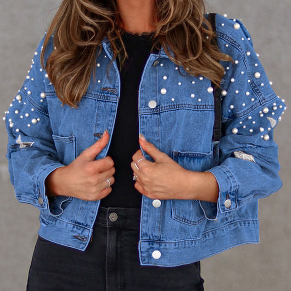 Veste en jean à détails de perles    Elégance District