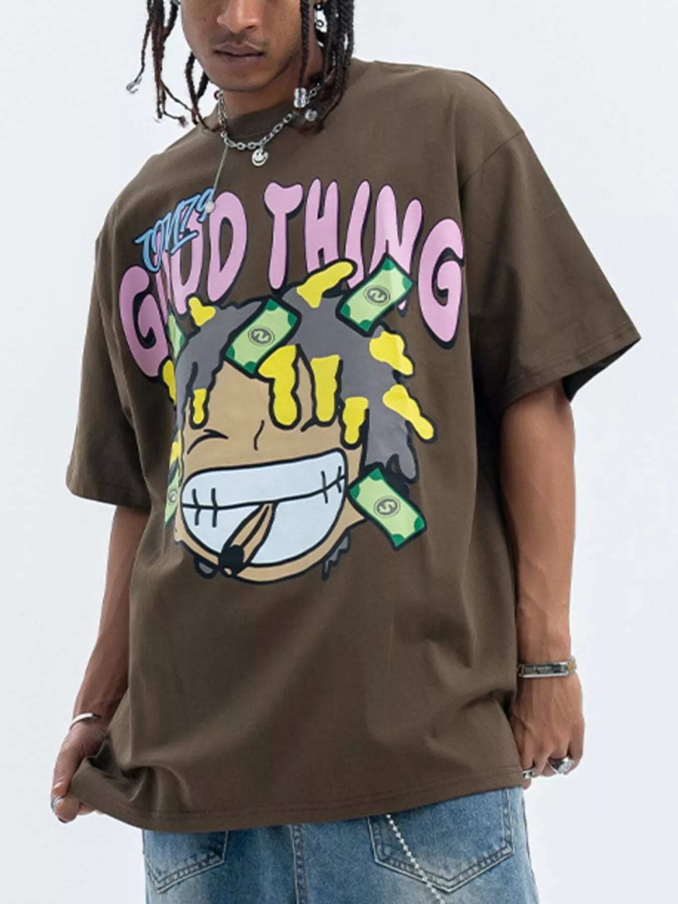 T-shirt décontracté à col rond avec motif graphique   Elégance District