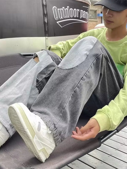 Jean homme grande taille à jambes larges et effet usé   Elégance District