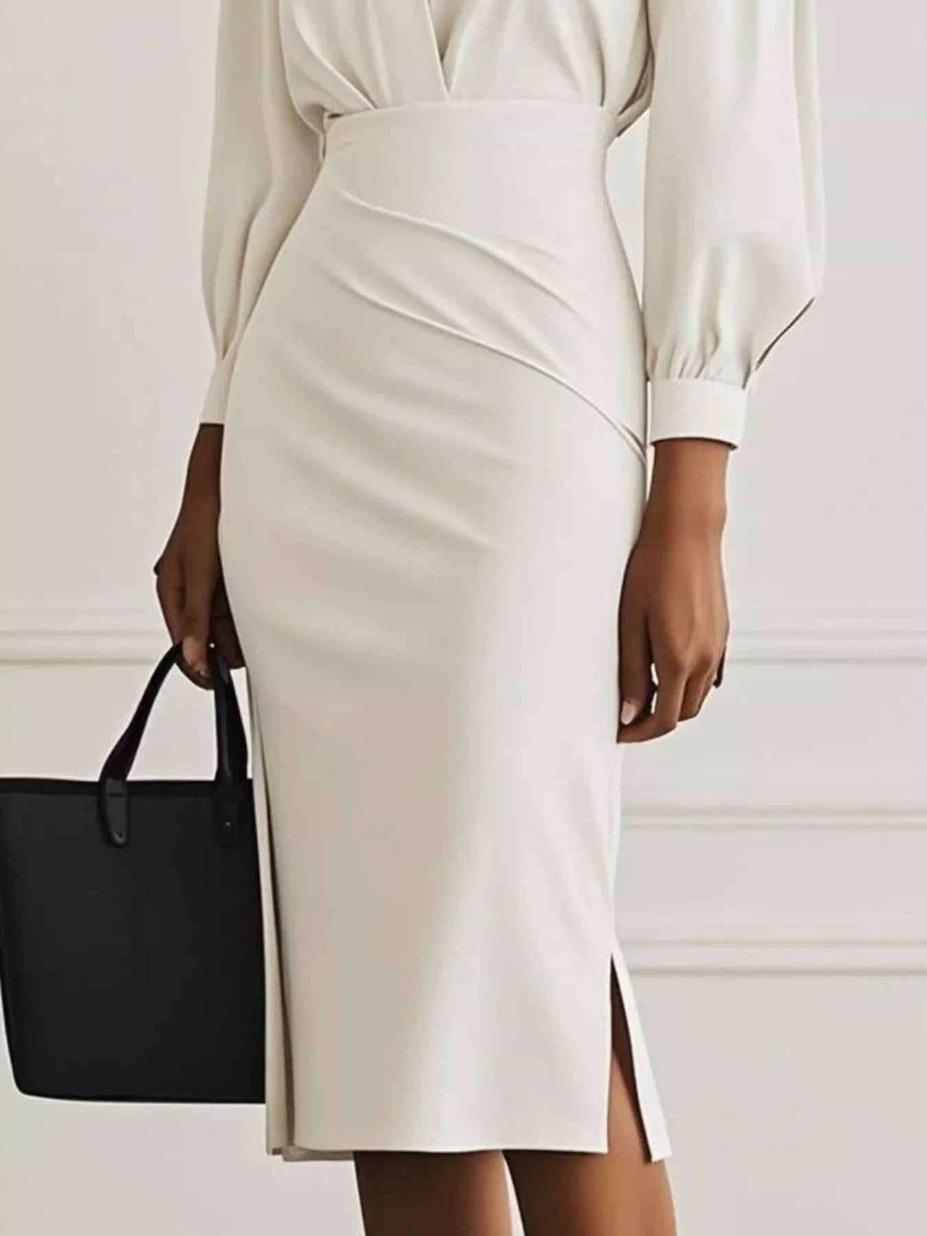 Robe chemise midi froncée avec fente latérale  Elégance District