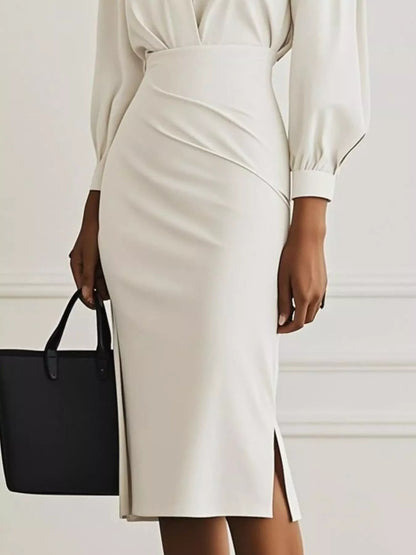 Robe chemise midi froncée avec fente latérale  Elégance District
