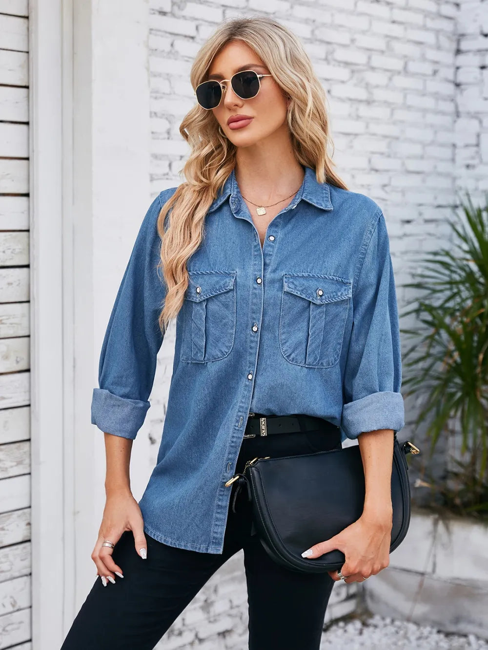 Veste en jean à col boutonné   Elégance District