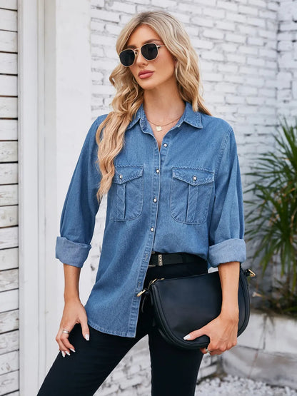Veste en jean à col boutonné   Elégance District