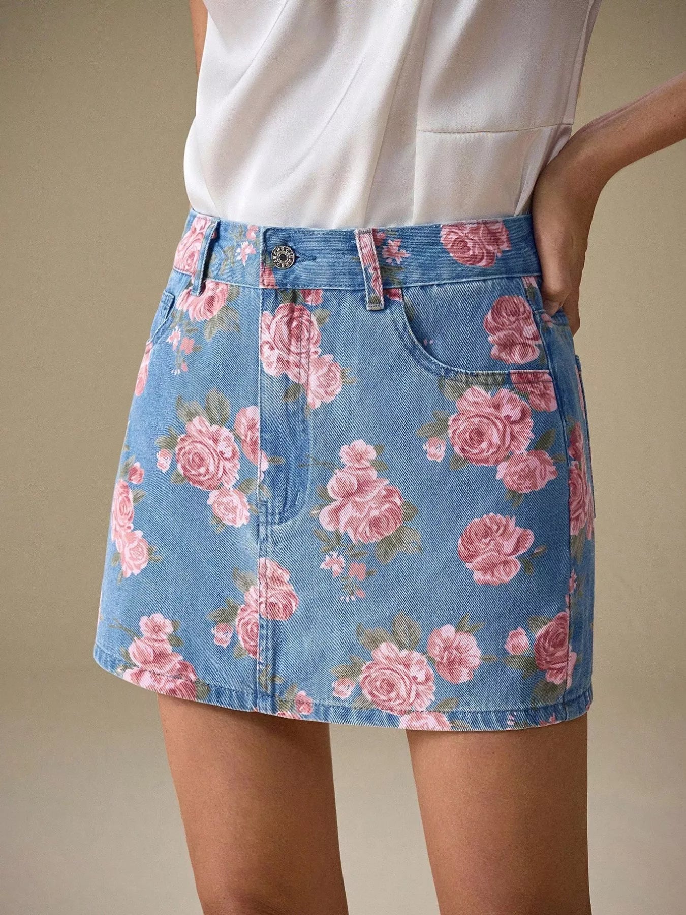 Jupe jean imprimé floral femme denim - Élégance District