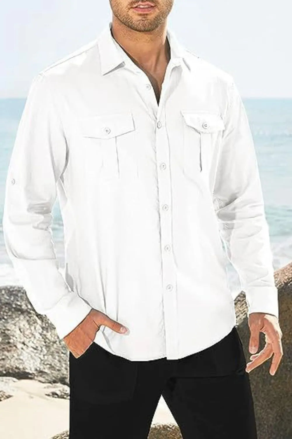 Chemise à manches longues boutonnée pour homme grande taille    Elégance District