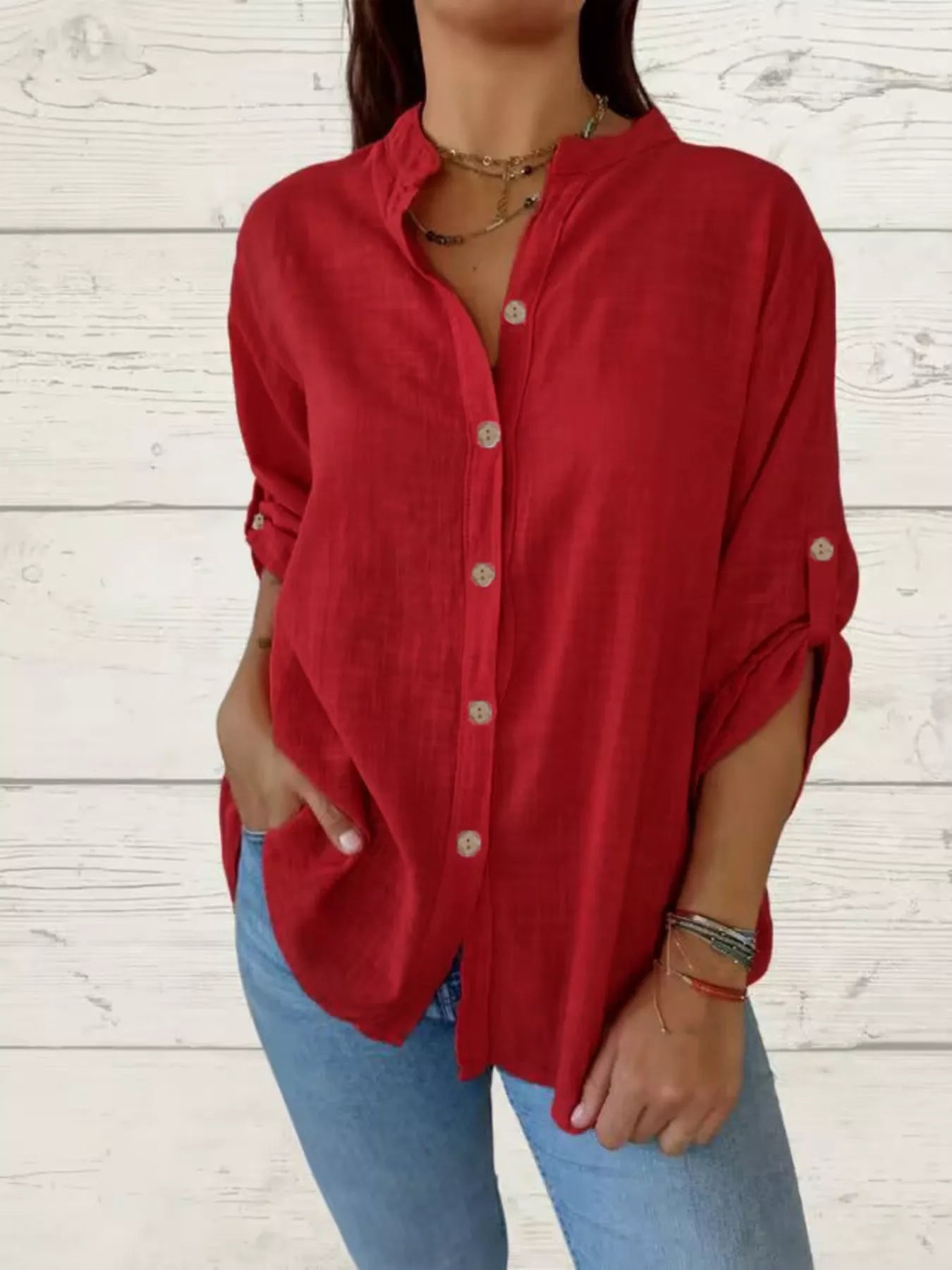 Chemise Manches Retroussées Grande Taille - Élégance District