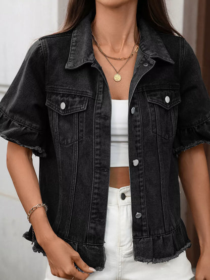 Veste jean boutonnée à ourlet brut - Élégance District - 