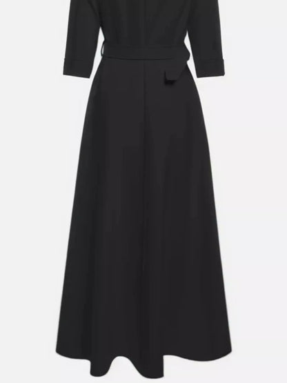 Robe longue élégante à épaules dénudées et ceinture   Elégance District