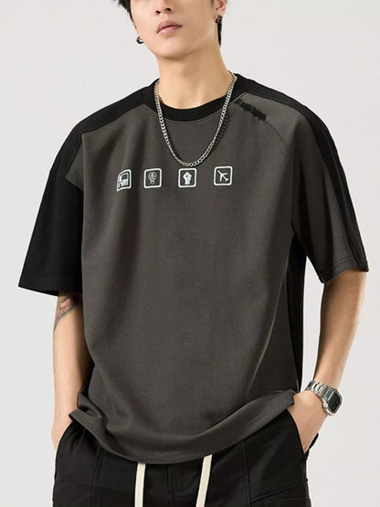 T-shirt décontracté à manches contrastées pour homme, grandes tailles
