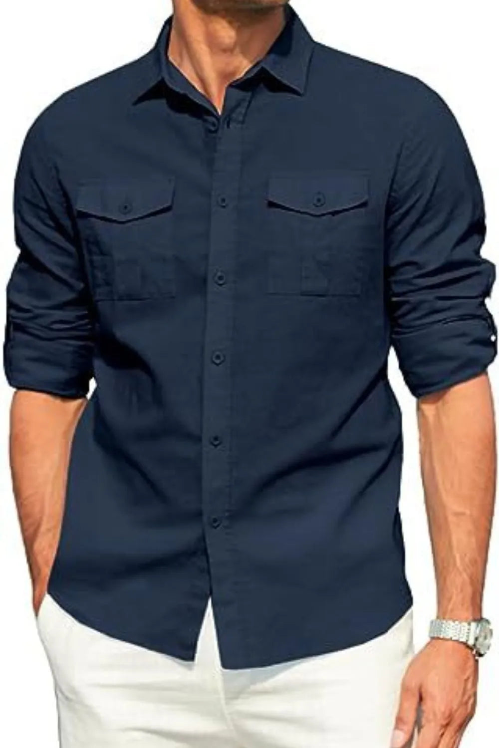 Chemise à manches longues boutonnée pour homme grande taille    Elégance District