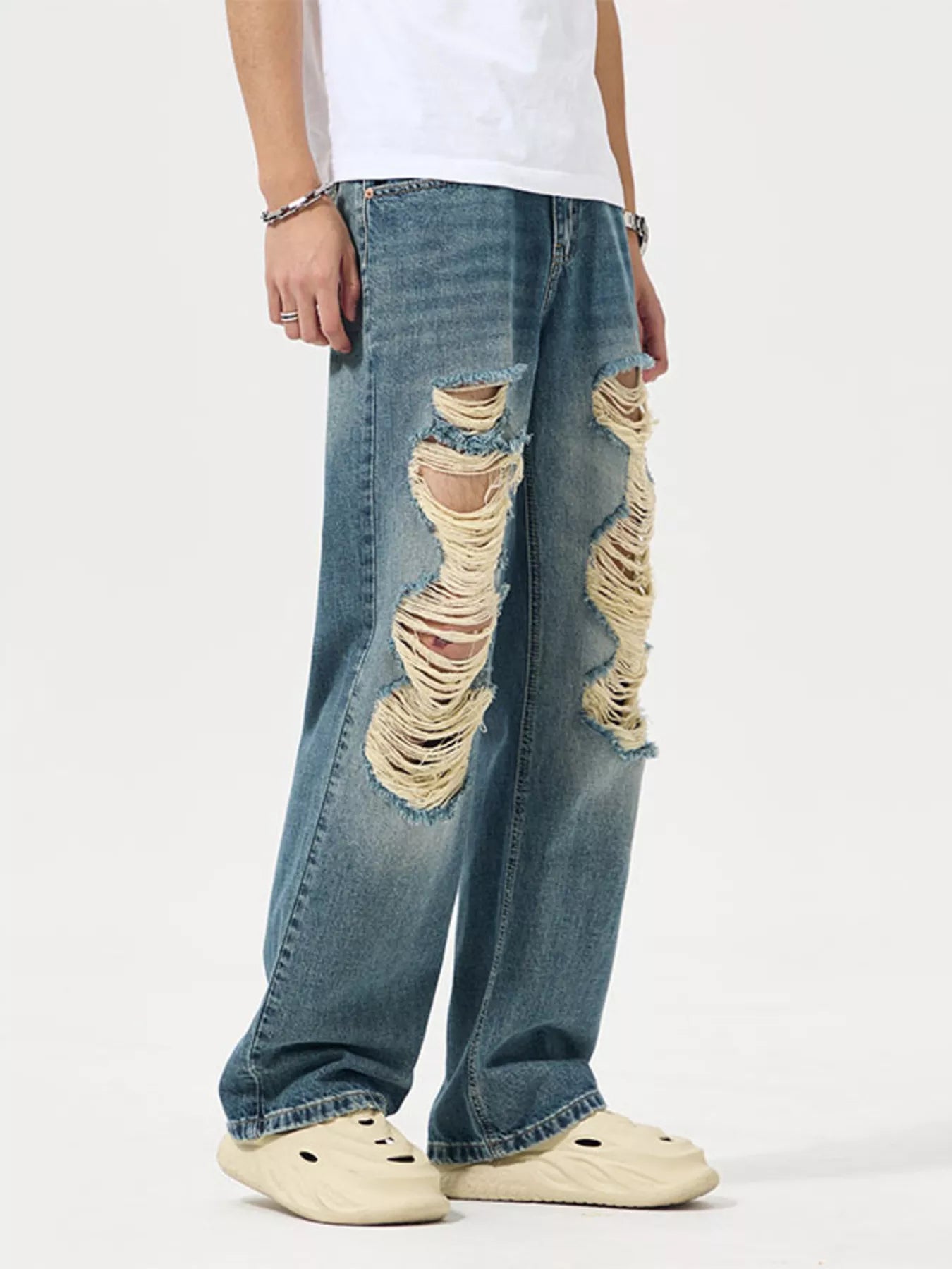 Jeans à jambes larges  détressées, taille pour hommes grande taille Actif   Elégance District