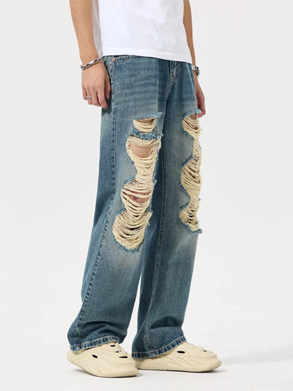 Jeans à jambes larges  détressées, taille pour hommes grande taille Actif   Elégance District