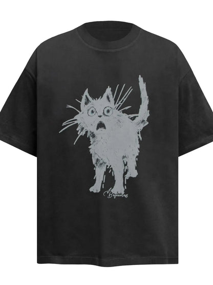 T-shirt oversize à manches courtes pour homme avec motif chat    Elégance District