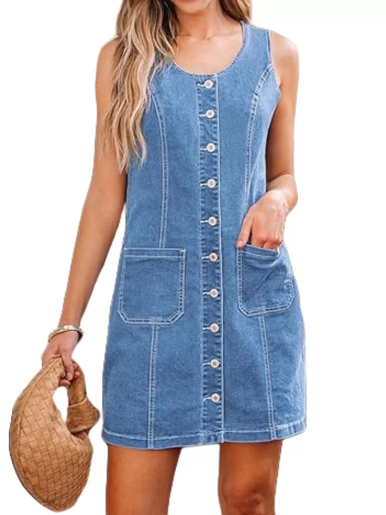 Robe  jean sans manches à boutons sur le devant - Elégance District