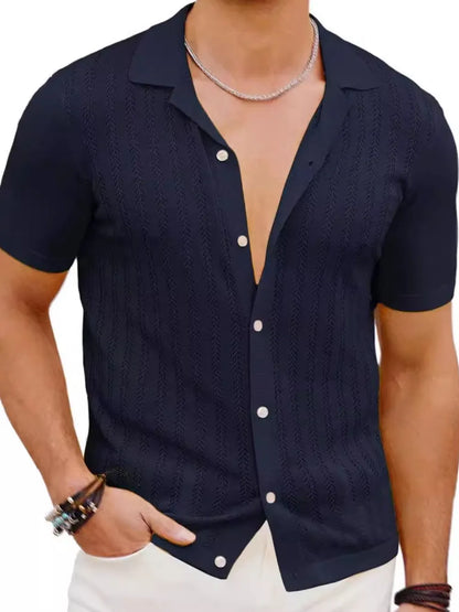 Chemise à manches courtes boutonnée ajourée pour homme   Elégance District