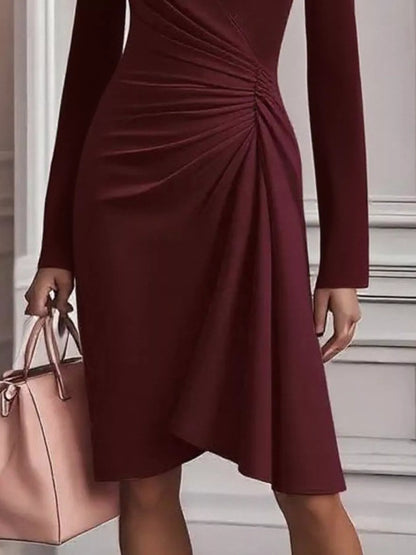 Robe à manches longues froncée et cache-cœur Elégance District