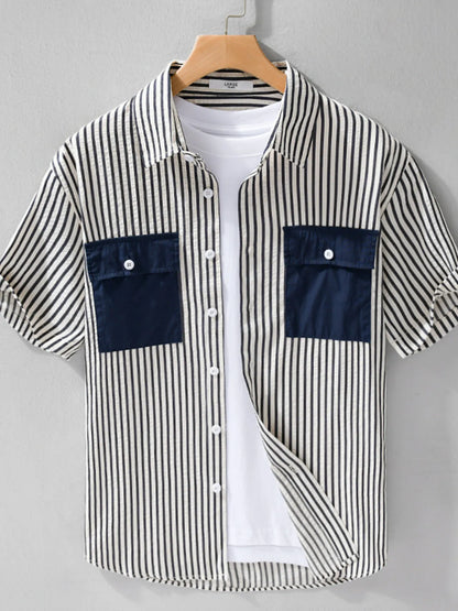 Chemise rayée à manches courtes pour homme grande taille   Elégance District