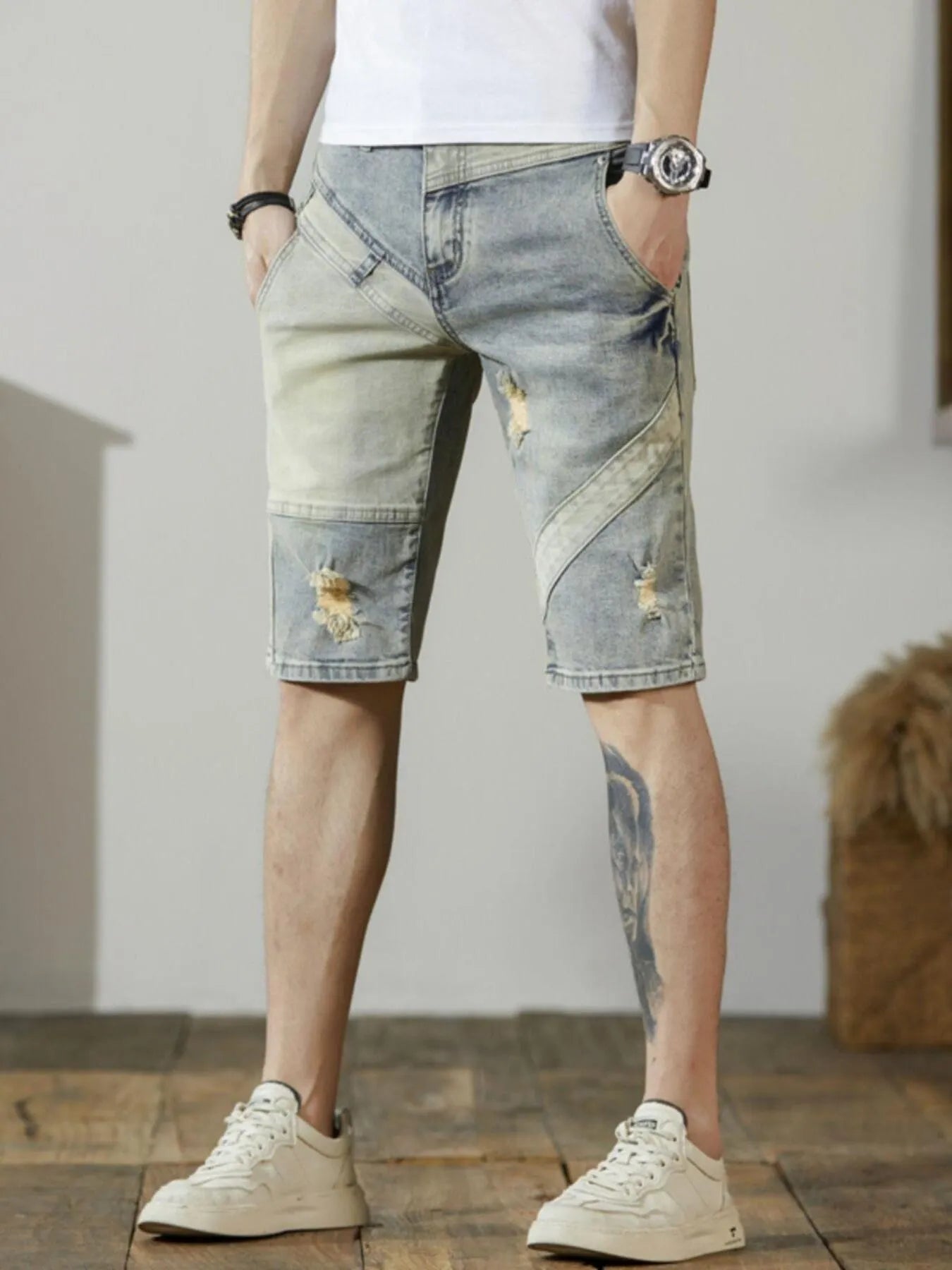 Short jean délavé et usé pour homme   Elégance District