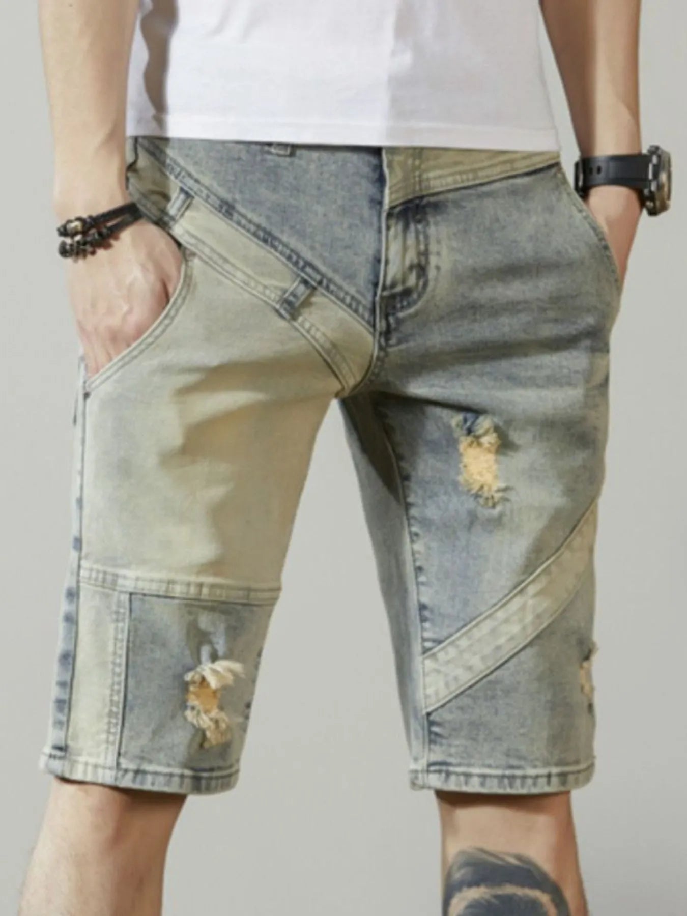 Short jean délavé et usé pour homme   Elégance District