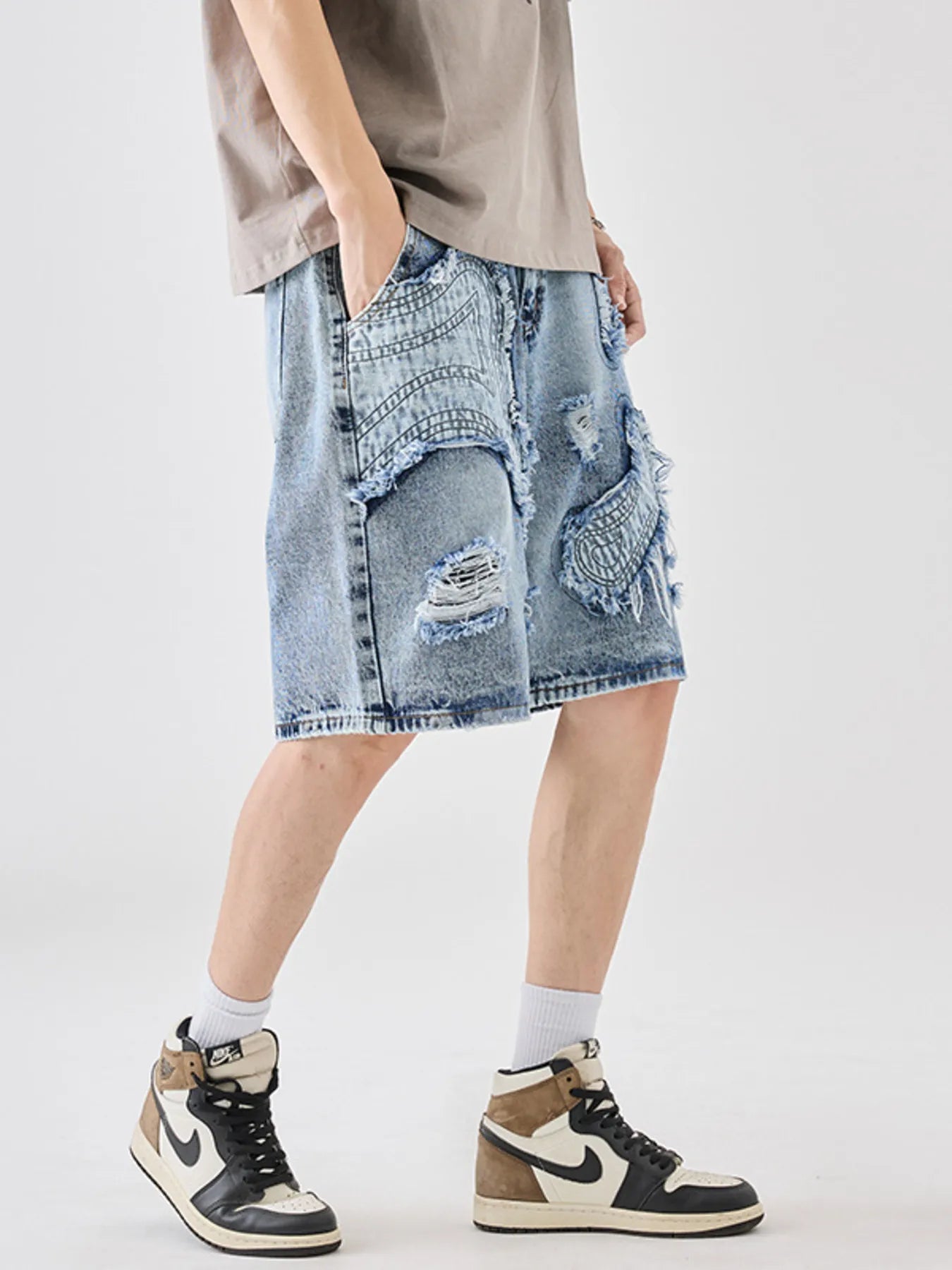 Short jean délavé pour homme, grandes tailles    Elégance District
