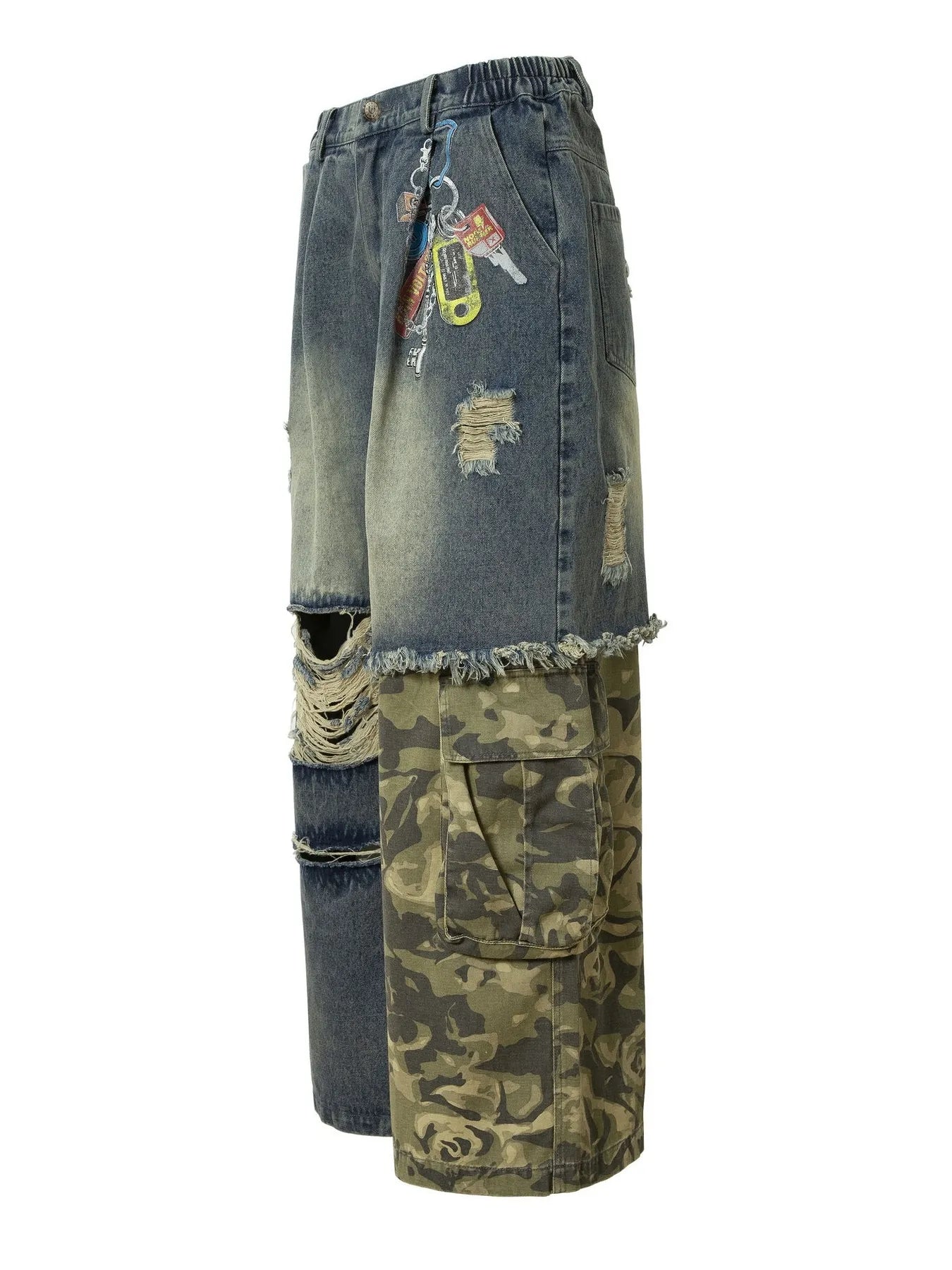 Jean homme à jambes larges, patchwork camouflage délavé  Elégance District