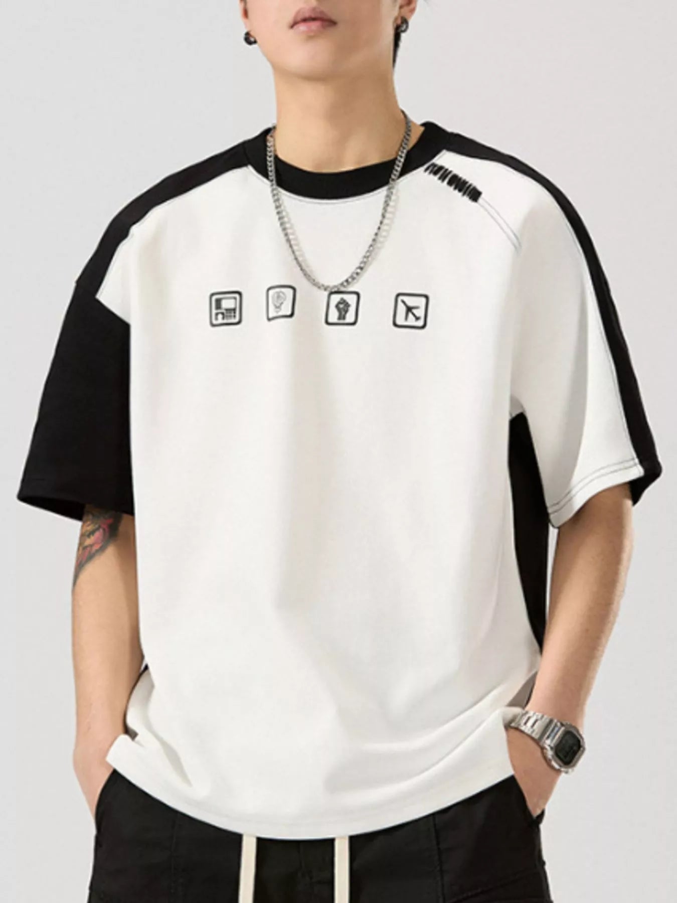 T-shirt décontracté à manches contrastées pour homme, grandes tailles
