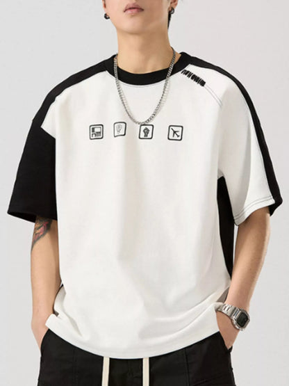 T-shirt décontracté à manches contrastées pour homme, grandes tailles