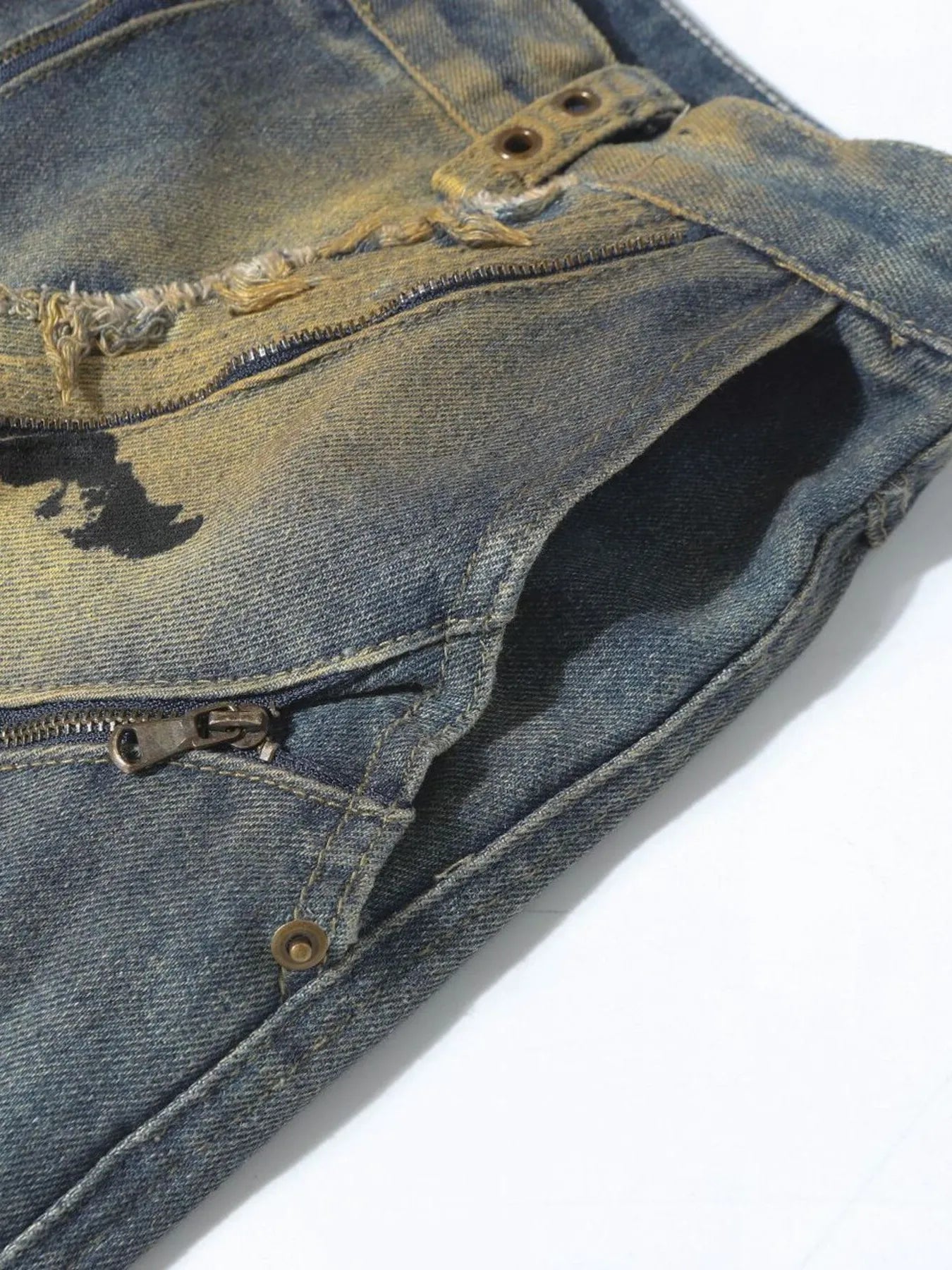 Jean cargo homme effet usé avec déchirures artistiques   Elégance District