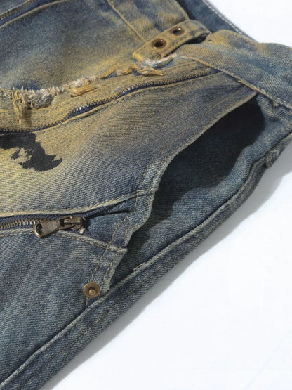 Jean cargo homme effet usé avec déchirures artistiques   Elégance District