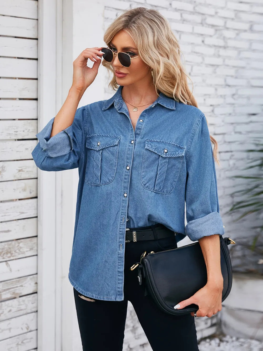 Veste en jean à col boutonné   Elégance District