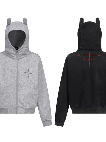 Sweat à capuche zippé avec cornes de diable   Elégance District