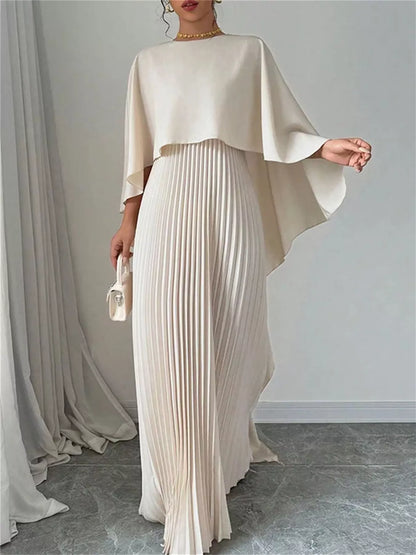 Robe longue plissée cape [angle] élégante femme - Élégance District