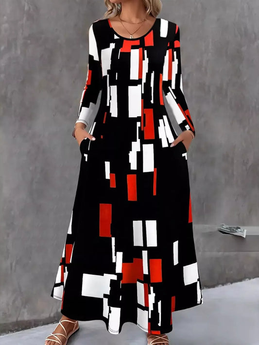 Robe maxi à manches longues imprimée géométrique   Elégance District