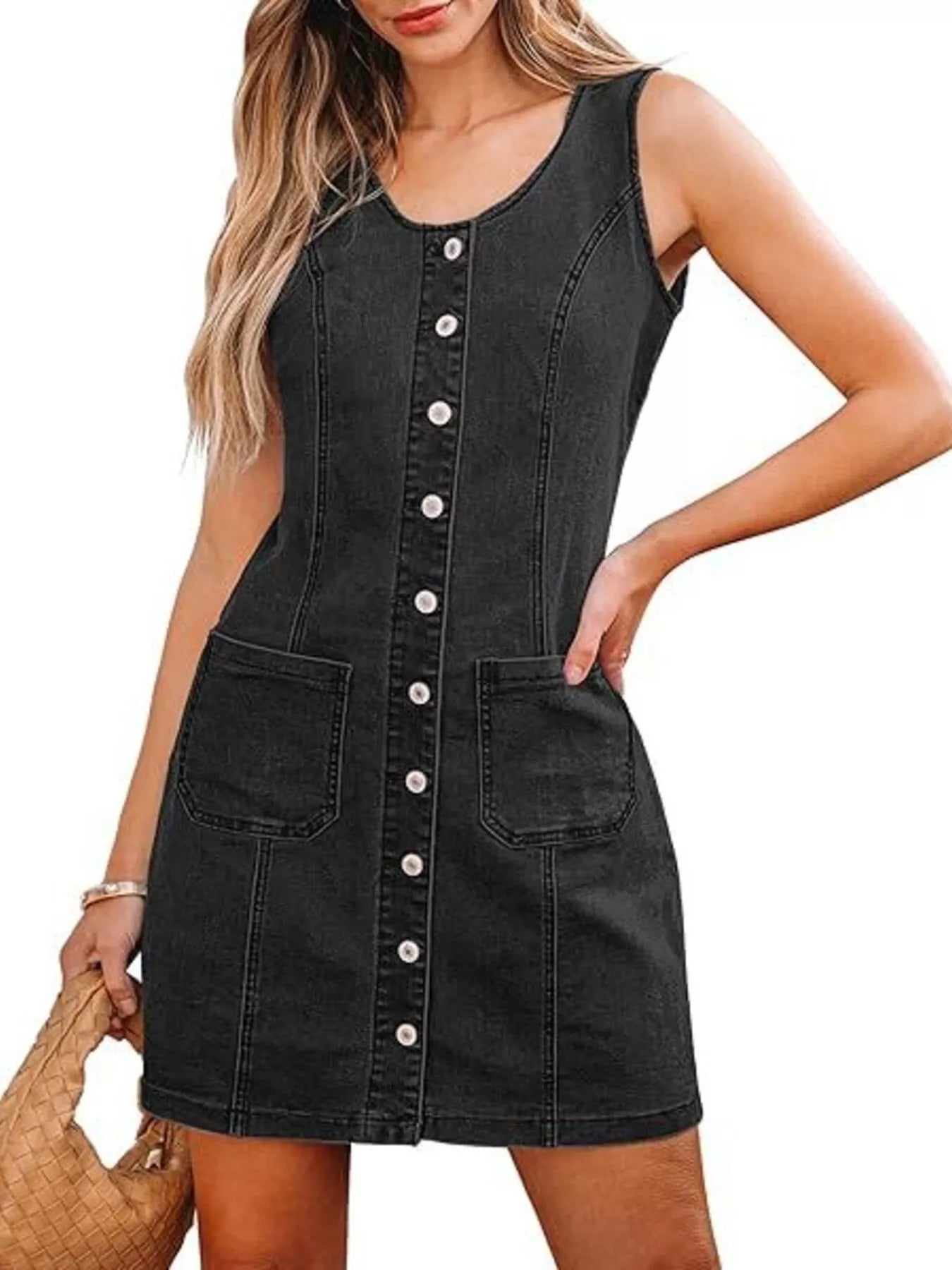 Robe  jean sans manches à boutons sur le devant - Elégance District