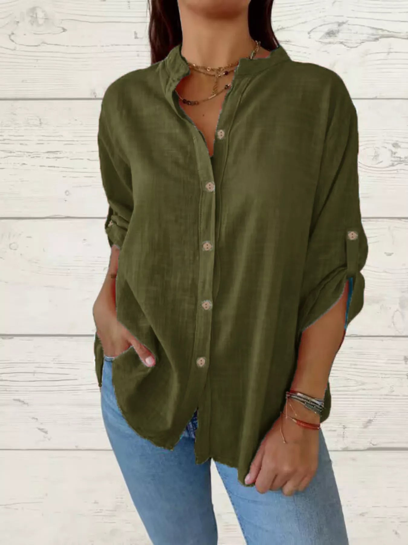 Chemise Manches Retroussées Grande Taille - Élégance District