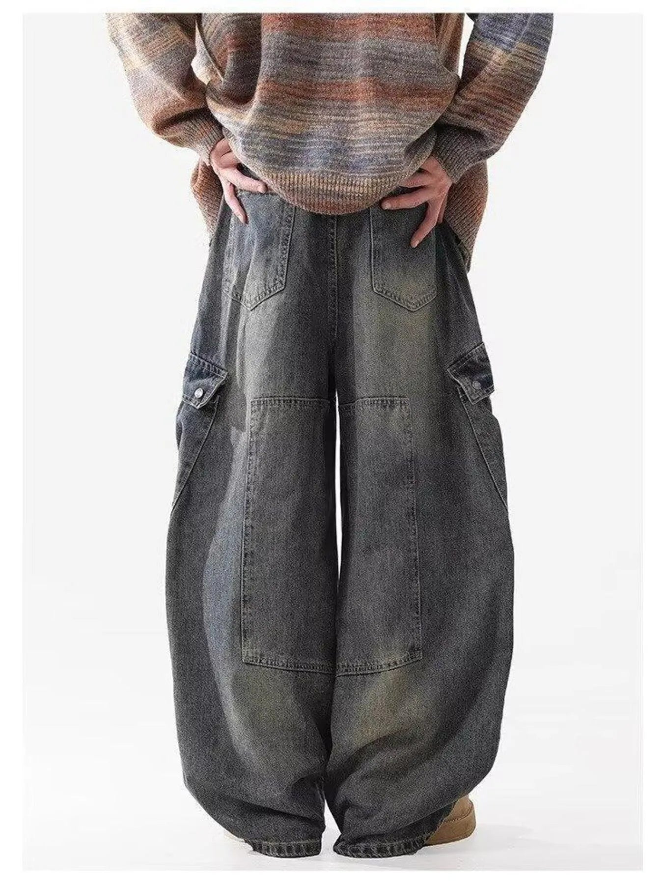 Jean cargo à jambes larges pour hommes, grandes tailles  Elégance District